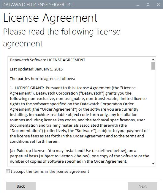 2. Click Next. The License Agreement dialog box appears. 3. Read the license agreement.