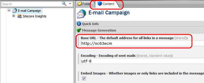 2. On the Content tab, in the Message Generation section, in the Base URL field, enter the