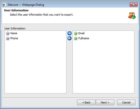3. In the User Information dialog box, select the user information that you want to export, and then click