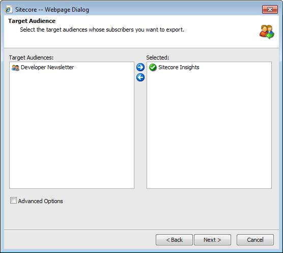 In the Target Audience dialog box, select the target audiences whose subscribers you want to export.