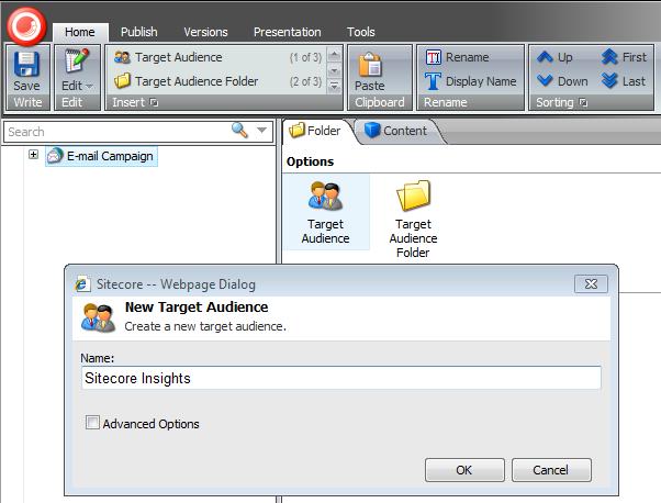 2.2 Creating a Target Audience Item A target audience is an item that allows Sitecore users to create and dispatch messages related to a specific topic.