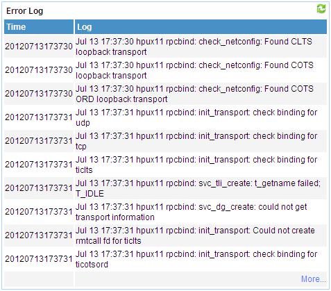 Error log APM can check the HP-UX error logs when polling the HP-UX system, and displays the error logs in the HP-UX monitoring report. In the Error Log pane, you can view the latest 10 error logs.