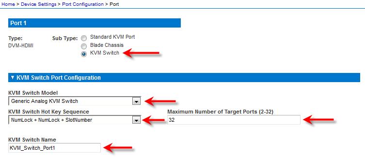 Chapter 4: KX III Administration 7. In the KVM Switch Name field, enter the name you want to use to refer to this port connection. 8.