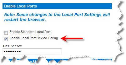 The Local Port Settings page opens. Enable Standard Local Port 1. Select the checkbox next to the Enable Standard Local Port to enable it. Deselect the checkbox to disable it.