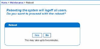 The Reboot page opens. 2. Click Reboot.
