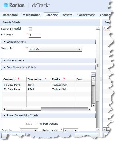 Appendix C: Managing KX III in dctrack Locate Space in a Cabinet for the KX III Use dctrack's Capacity Management functionality to locate space in a