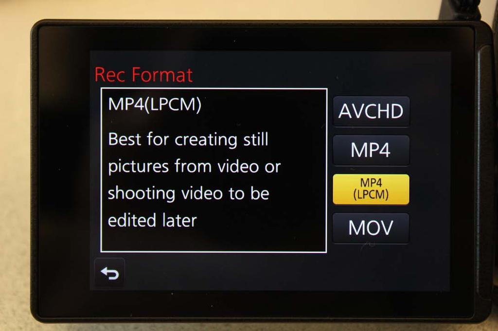 There are four Rec Format Options: MP4(LPCM) and MOV are