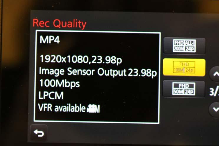 Each HD frame rate has three quality