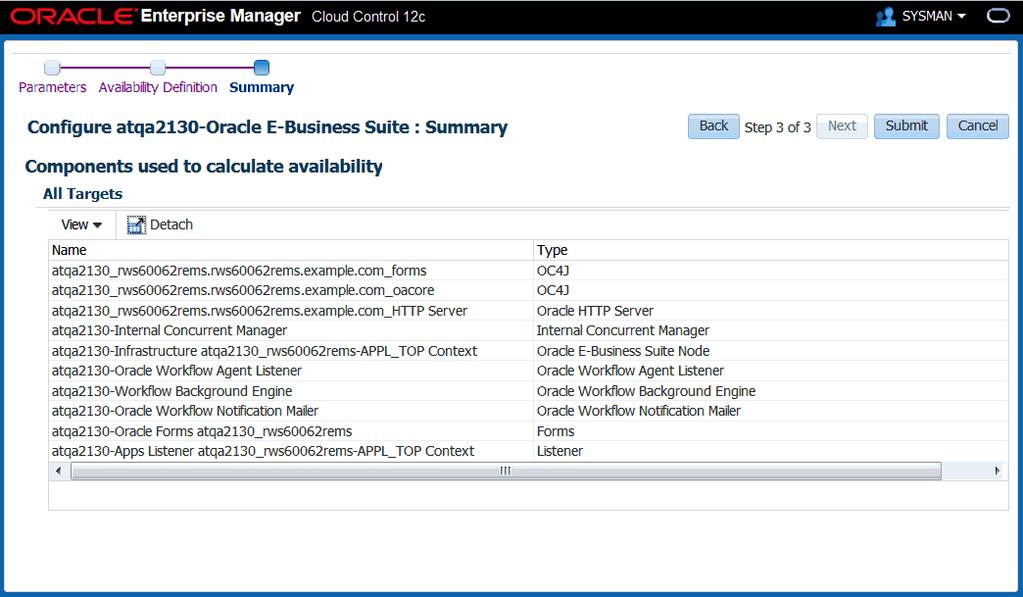 Review the availability computation summary and click Submit to save your changes. If the Oracle E-Business Suite instance features Online Patching, only run edition targets are shown in the UI.
