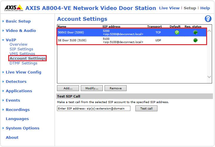 7.2. Verify Registration from AXIS A8004-VE Network Video Door Station Log in to the door phone as per Section 6.