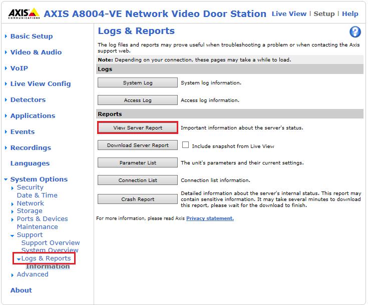 If there is an issue with a call from the Axis door phone then there are logs that can be accessed that may show some further information on where the issue may