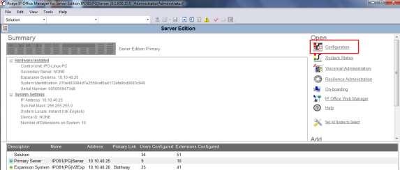 Click on Configuration to open the configuration GUI for both the Server Edition system and the expansion system. 5.