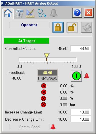 Chapter 4 HART Analog Output (P_AOutHART) Alarm indicators appear on the Operator tab when the corresponding alarm