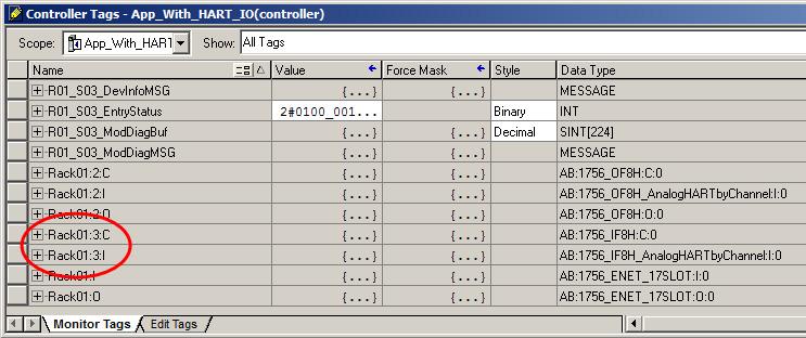 Chapter 2 Build Your Application 13. Open the controller tags and note the input and configuration tags for this module.