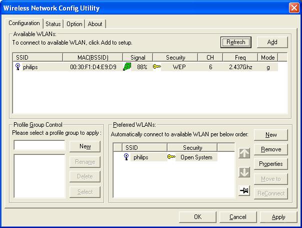 Apply the setting by clicking on OK. The Utility Software is now displayed as shown below.