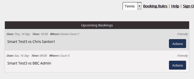 EDIT OR CANCEL A BOOKING To edit or cancel a booking you have made go to the Upcoming Bookings window just above the courts: 1. Find the booking you need to cancel or edit 2.