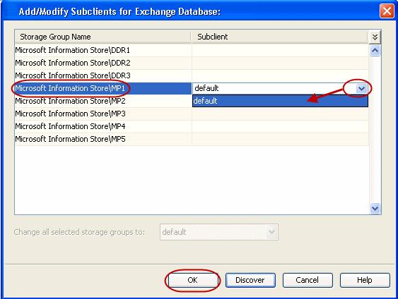 Select the Default Subclient from the Subclient column for the database