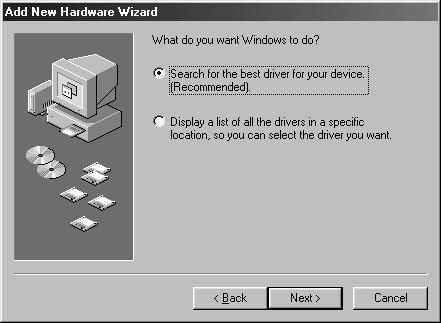 Manual installation To install the Windows 98 driver manually, follow the instructions in the