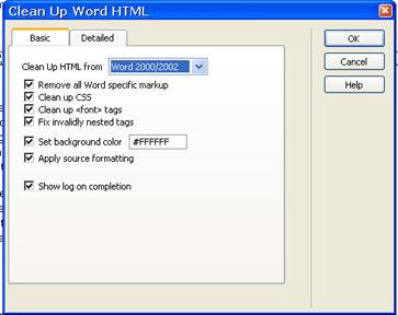 1. Select File > Import > Word HTML. Dreamweaver opens the file and then automatically opens the Clean Up Word HTML dialog box. 2. Click OK.