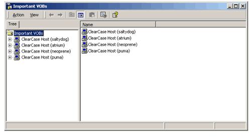 locations in the ClearCase Administration namespace (note that the Favorites feature is available only in MMC 1.2 and beyond).