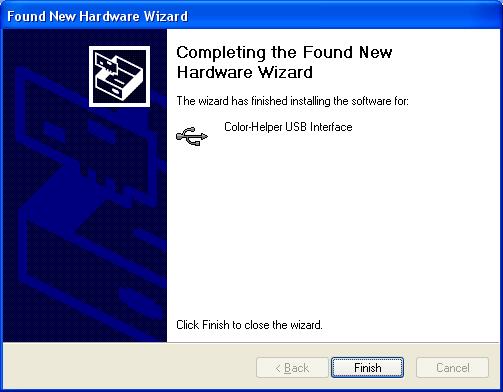 When the installation is complete, the wizard will show you this final window. Click the Finish button to dismiss the wizard. You are now ready to use the Color-Helper USB Link.