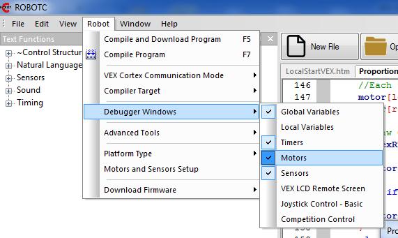 Debugging windows Debugger Windows: Test Motor