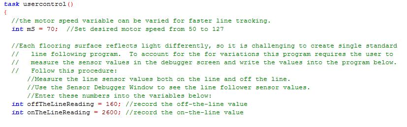 Line Following: Record Line values Record the line following sensor