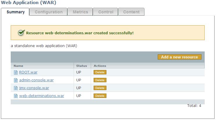 now includes the web-determinations.war file in the list. Step 2 