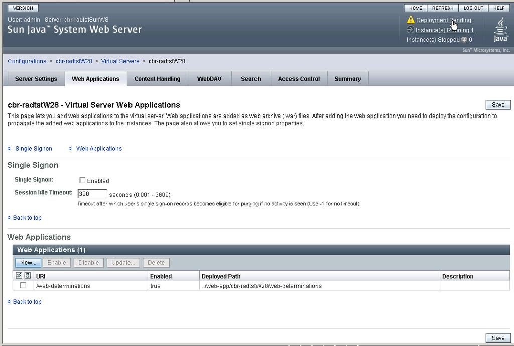 4. On clicking OK, you are taken to the Web Applications tab of the Edit Virtual Servers window. 5.