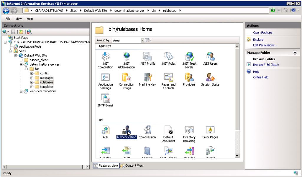 Step 3 - Secure the Rulebases Directory Once you have created the determinations-server directory in IIS, you will want to make sure that any rulebases you deploy cannot be downloaded from the Oracle