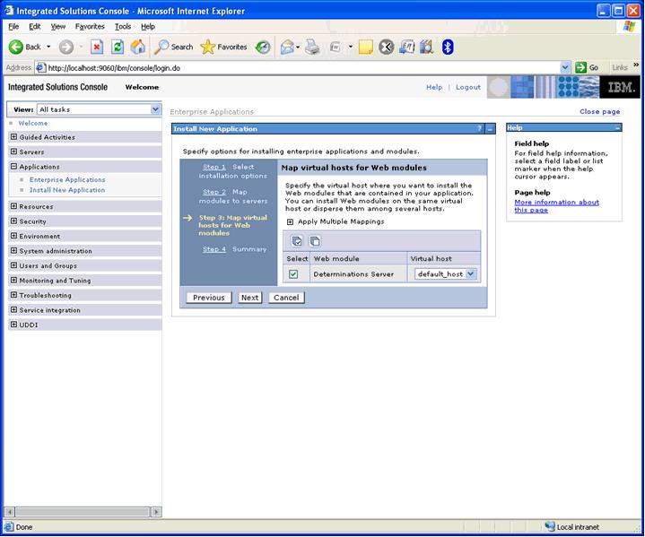 On the Map virtual hosts for Web Modules page, select Oracle