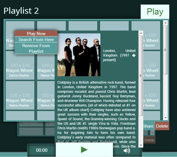 playlist menu option changes the perspective of the main content, providing a 3D representation of the opened playlists STAY INFORMED the user has the possibility to read detailed information about