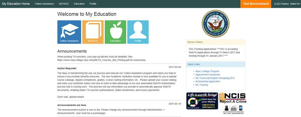 Access My Education Use My Education Home for updated announcement messages and to access the key modules.
