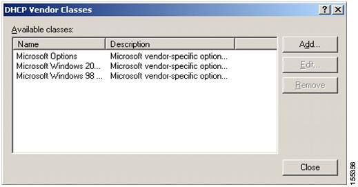 Appendix E: Configuring Vendor-Specific DHCP Options (Option 43) in the Windows 2000 and 2003 DHCP Server Select Add to create the new class.