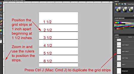 With the grid strip selected, press Ctrl J (Mac: Cmd J) on your keyboard. This duplicates the grid strip. Get the Move tool and select the new (duplicate) layer.