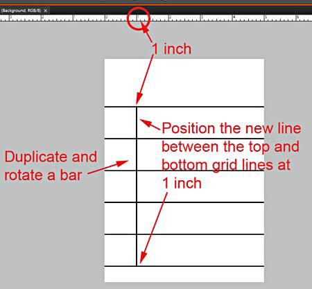 Next, select one of the grid lines and duplicate it. Choose Image > Rotate > Layer 90 degrees left from the menu bar. This turns the grid line vertical.