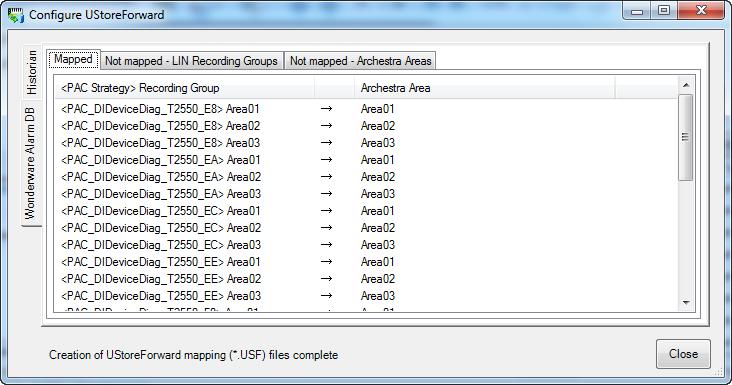 Using the Configure UStoreForward tool Historian section: Mapped tab.