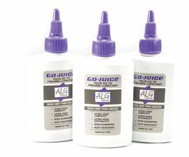 GO-JUICE 0000 VERY THIN GREASE ALG Defense is proud to announce the release of our next product in the Go- Juice gun lubricant line, 0000 Very Thin Grease.