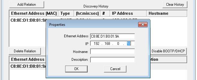SET THE IP ADDRESS SMD34E2 User Manual 2.2b Use a DHCP Server (continued) 2.2b.3 Enable DHCP on the SMD34E2 1) Click on the [Add Relation] button to open a Properties window.