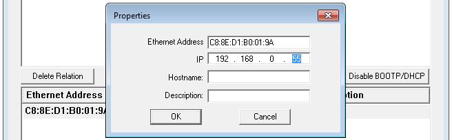 SMD34E2 User Manual SET THE IP ADDRESS 2.2b Use a DHCP Server (continued) 2.2b.5 Set the IP Address 1) Double click on your new entry in the Entered Relations list.