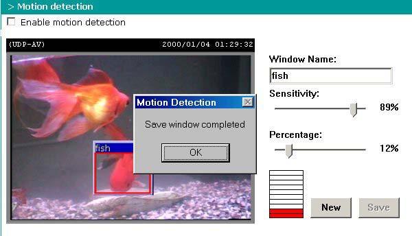 Motion detection Enable motion detection Check this option to turn on motion detection. Click on this button to add a new window. At most three windows can exist simultaneously.