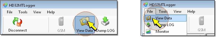 As an alternative, select the View Data icon in the toolbar, or the View Data item in the File menu, then select the desired file and press Open.