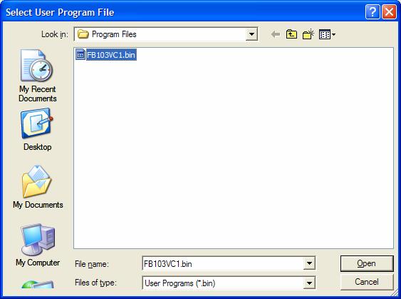 Figure 2. Select User Program File 7. Click Open to select the program file.