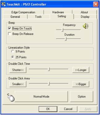 Beep 3-3-1-1. Beep On Touch Check this check box to enable driver to generate a beep sound when touch touchscreen state is switched from untouched to touched state. 3-3-1-2.