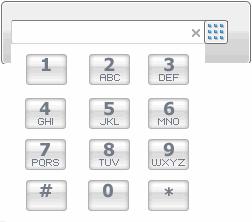 Dialer field. Click the x to clear the dial field or close the dial pad. Dial button pops up dial pad.