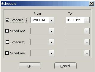 If you choose Enable schedule based access, you can set up to four different schedules in the dialog box that pops up: Check a Schedule box and choose the times you want to be available for ONA from