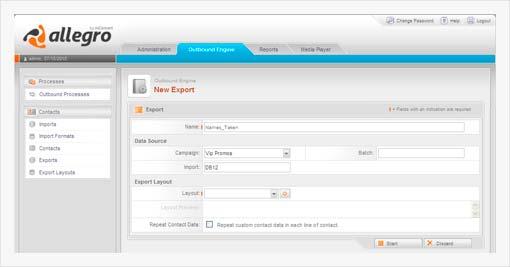New Export The new export screen has different fields for the administrator to define. Name: indicates the name of the exported data Data source These fields are OPTIONAL.