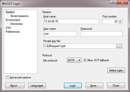Accessing LBCache USING WINDOWS With WinSCP, enter the relevant IP address and username root, then browse to the private key file created previously using PuTTYgen.
