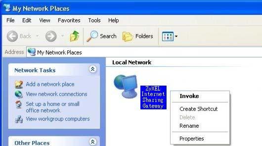displays under Local Network. 5 Right-click on the icon for your NBG-419N and select Invoke.