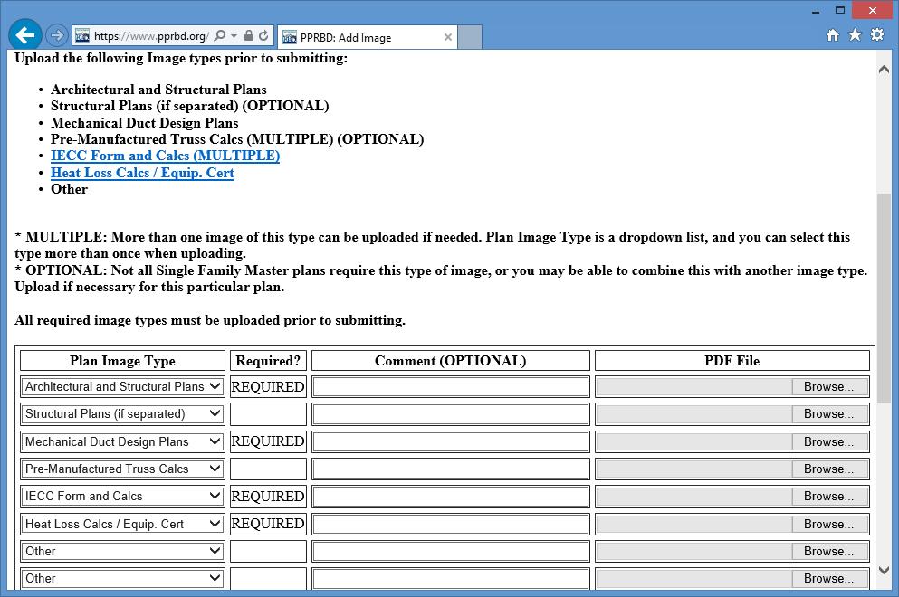 Adding Plan Images: Click the Add Images menu to select PDF files on your computer to upload to this Electronic Plan.